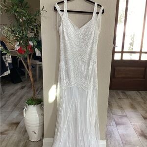 Gatsby Lady White Sequin Maxi/Wedding Dress Sz. 10 Elegant Embellished Details